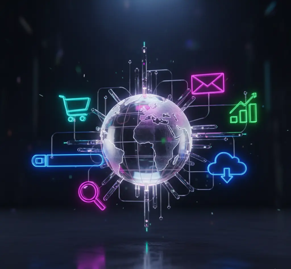 Image of Digital marketing services as 3-D rendering and graphic style